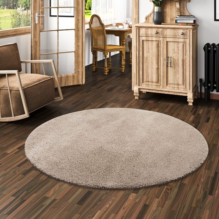 Hochflor Shaggy Teppich Palace Taupe Rund
