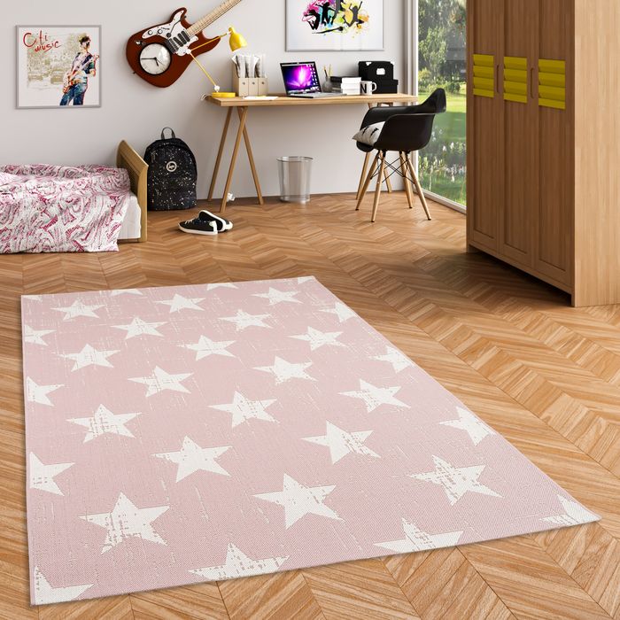 In- und Outdoor Teppich Flachgewebe Carpetto Rosa Sterne