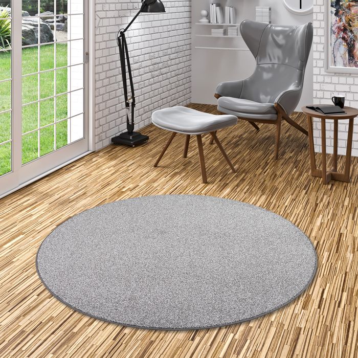 Hochflor Velours Teppich Luna Mix Grau Rund