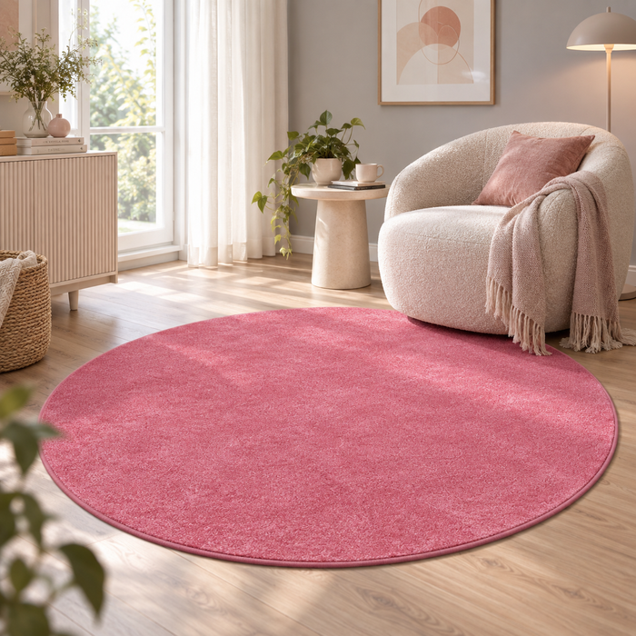 Hochflor Velours Teppich Luna Altrosa Rund