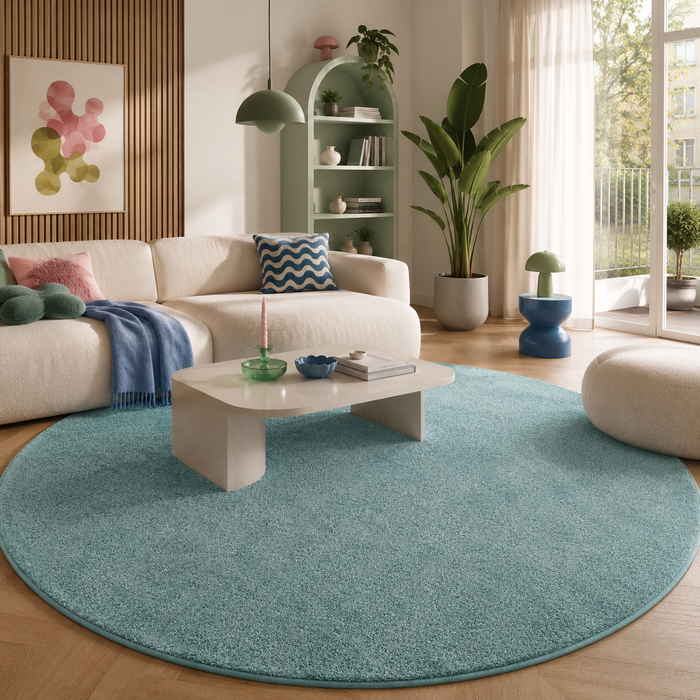 Hochflor Velours Teppich Luna Mintgrün Rund