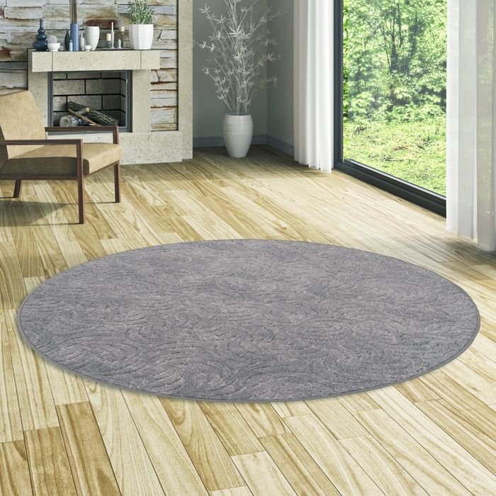 Konturenschnitt Hochflor Langflor Teppich Frieda Grau Rund