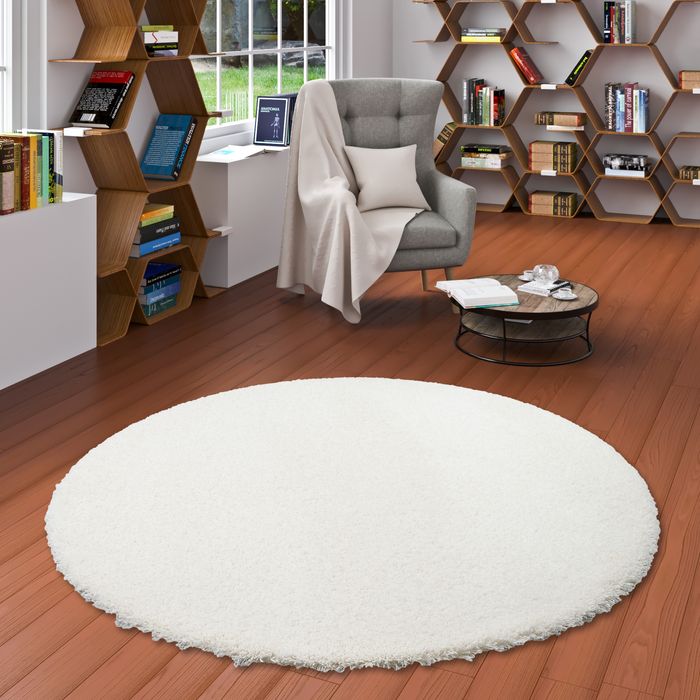 Luxus Hochflor Shaggy Teppich Dream Creme Rund