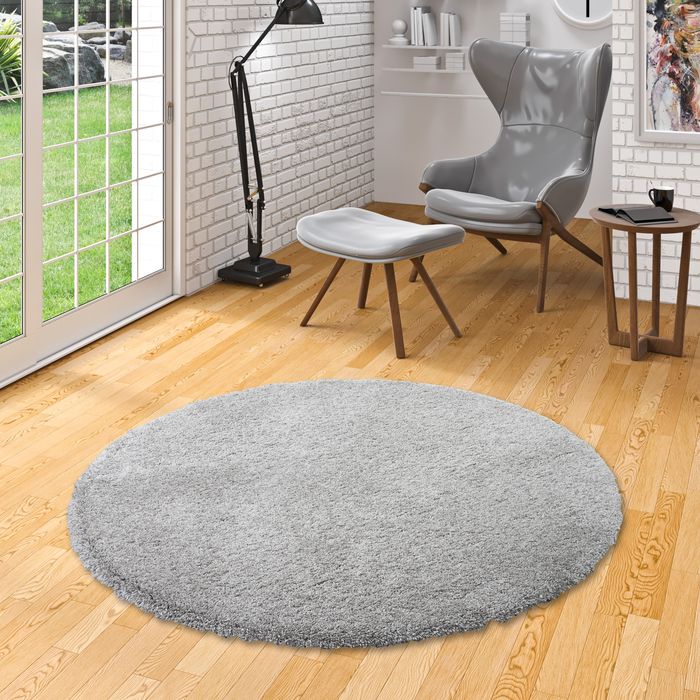 Luxus Hochflor Shaggy Teppich Dream Grau Rund