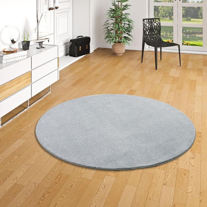 Hochflor Luxus Velours Teppich Touch Grau Rund