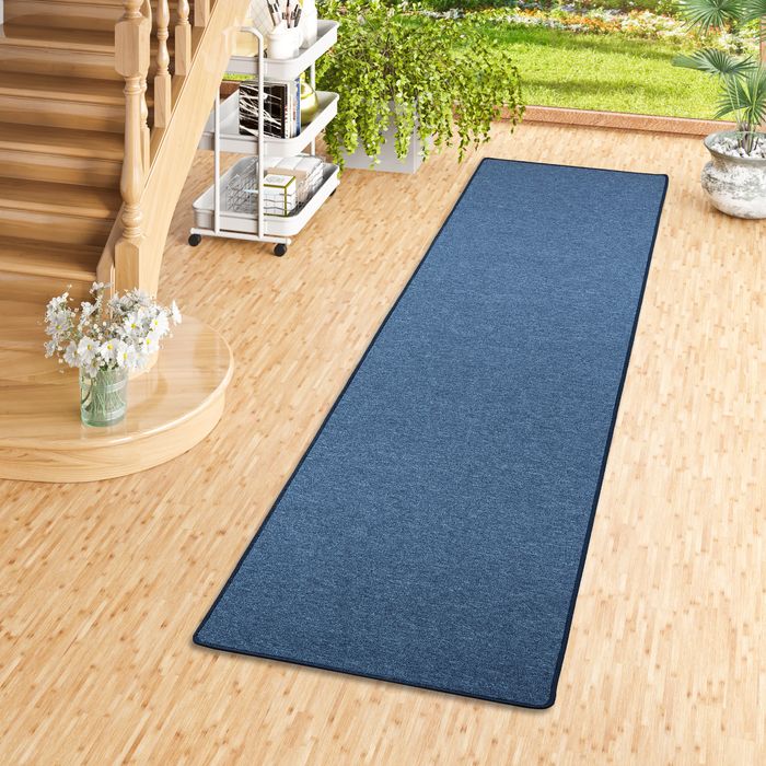 Tapis Coureur Strong Velours Bouclé Bleu Foncé