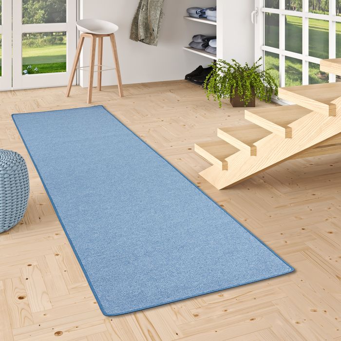 Feinschlingen Läufer Velour Teppich Strong Blau