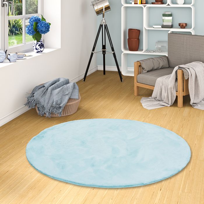 Plush - Tapis de luxe en fourrure synthétique super doux - Turquoise - Rond

