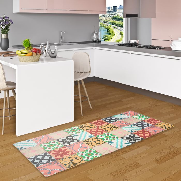 Evora - Tapis de vinyle de cuisine Mosaïque optique carrelage - Colorée
