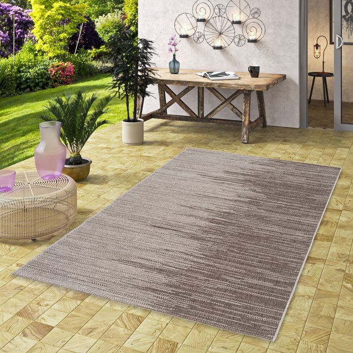 In & Outdoor Teppich Flachgewebe Natur Panama Grau Beige Verlauf
