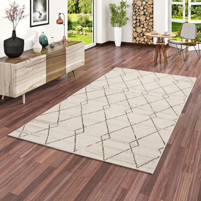 In- und Outdoor Teppich Flachgewebe Carpetto Beige Rauten