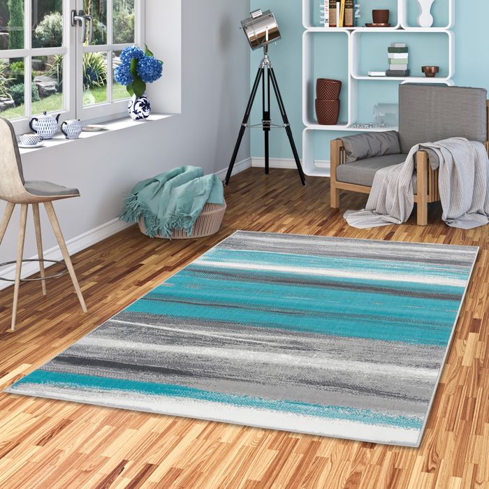 Designer Teppich Samba Türkis Grau Stripes