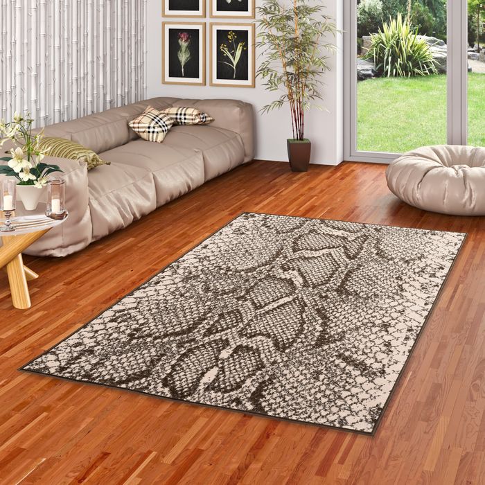 Tapis design Samba Beige Marron Serpent Motif animalier