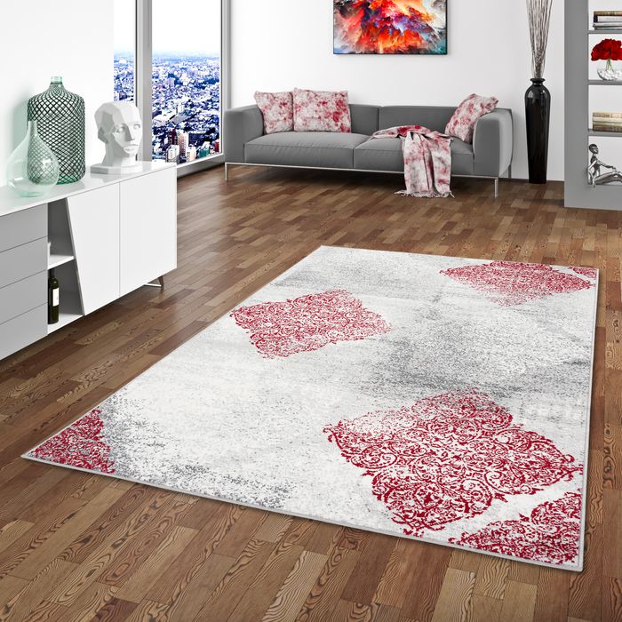 Designer Teppich Samba Modern Karo Rot