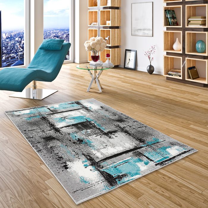 Designer Teppich Samba Modern Grau Türkis Urban
