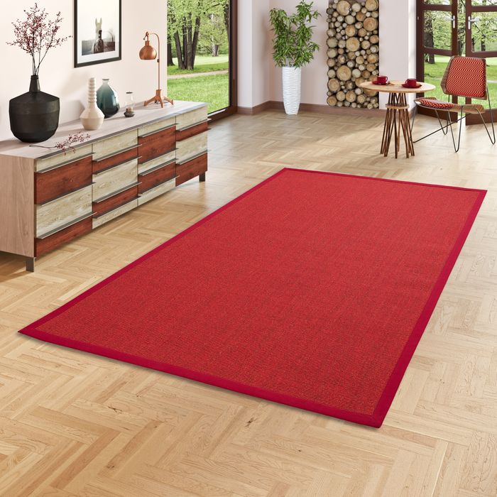 Sisalteppich Natura Rot Bordüre Rot