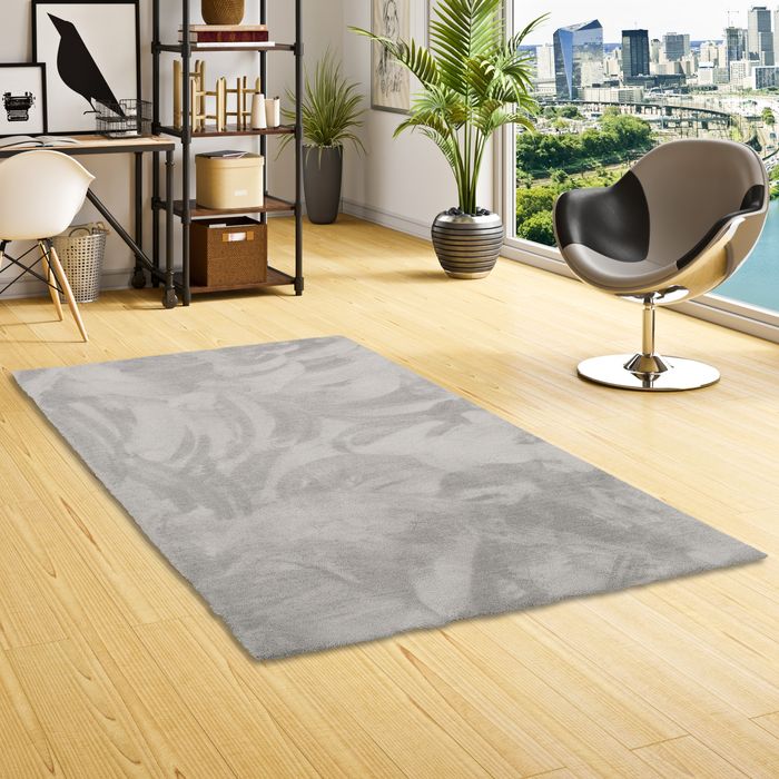 Luxus Hochflor Shaggy Teppich Velvet Grau