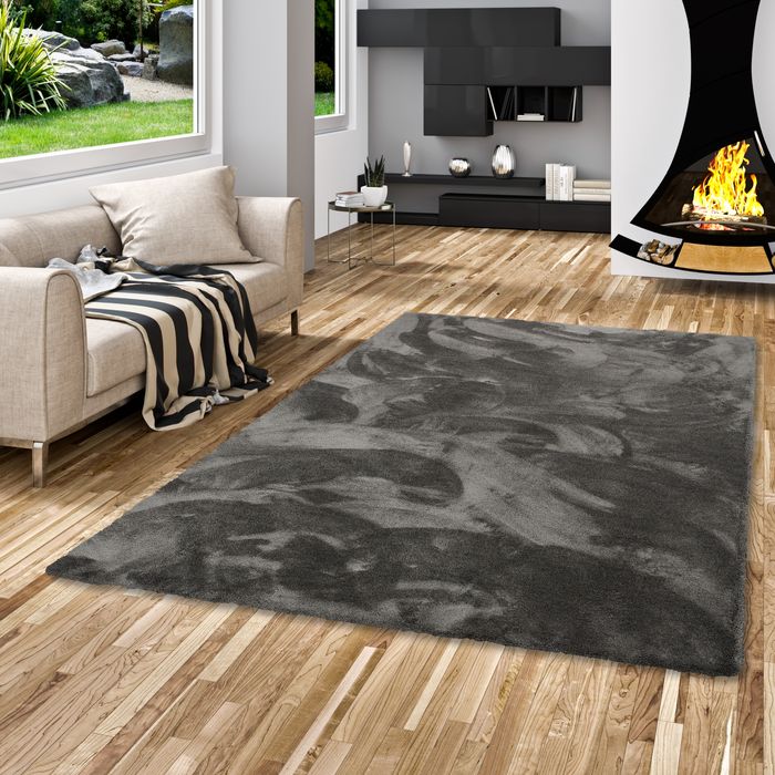 Luxus Hochflor Shaggy Teppich Velvet Anthrazit