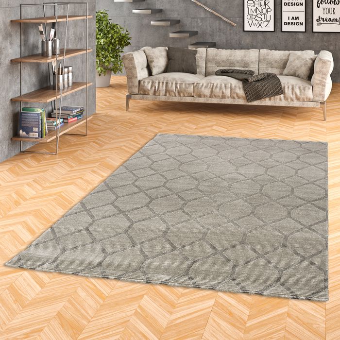 Venezia Luxus Designer Teppich Rauten Grau Beige Meliert