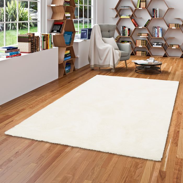Luxus Hochflor Shaggy Teppich Velvet Weiss