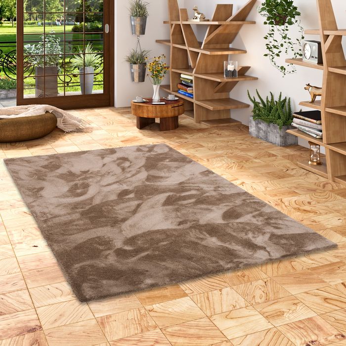 Luxus Hochflor Shaggy Teppich Velvet Braun