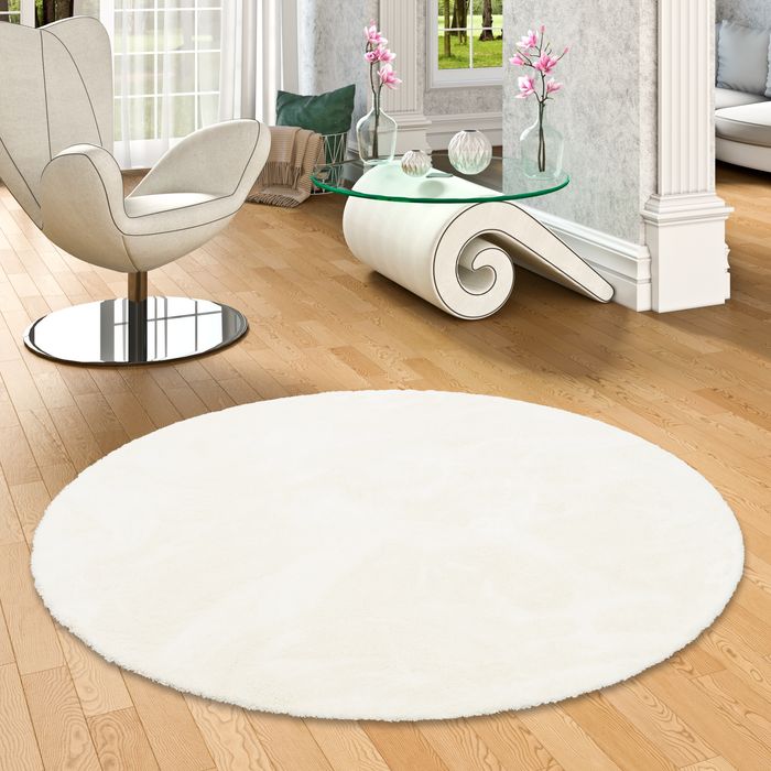 Luxus Hochflor Shaggy Teppich Velvet Weiss Rund