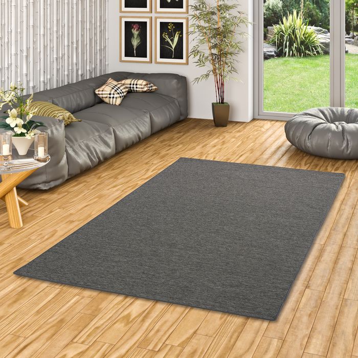 Sisal-Optik Designer Flachgewebe Teppich Pure Anthrazit Meliert