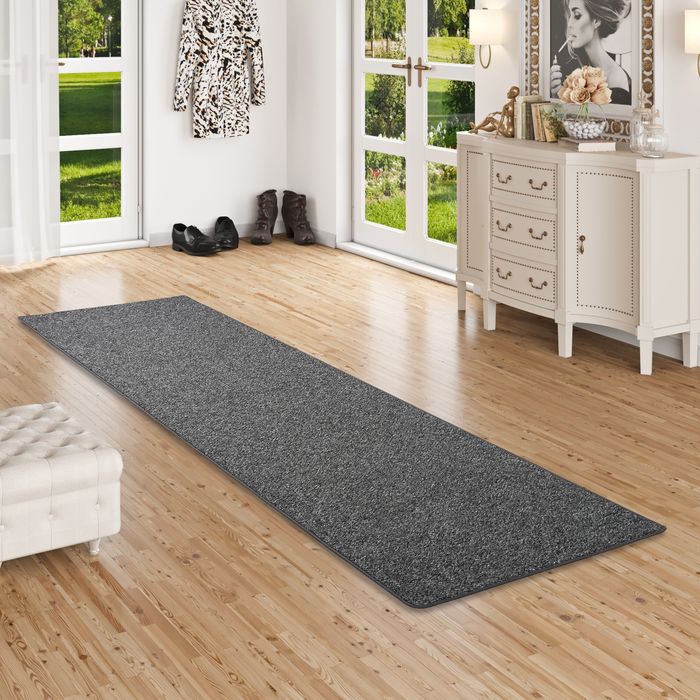Juna - Tapis long couloir - Tapis berbère - Aspect laine luxueux - Anthracite moucheté 