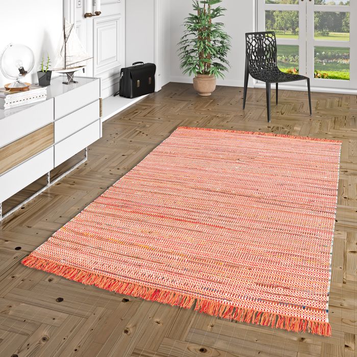 Cayenne - Tapis en coton naturel - Rouge Orange Moucheté