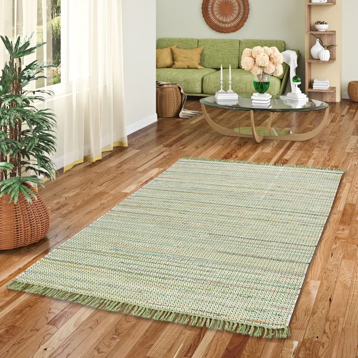 Cayenne - Tapis en coton naturel - Vert Moucheté