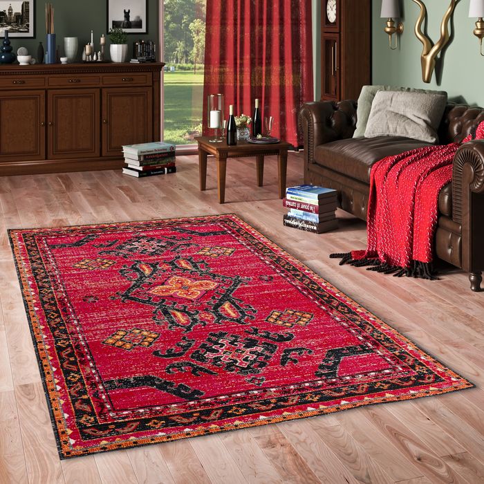 Designer Teppich Vintage Zoe Orient Rot Bordüre