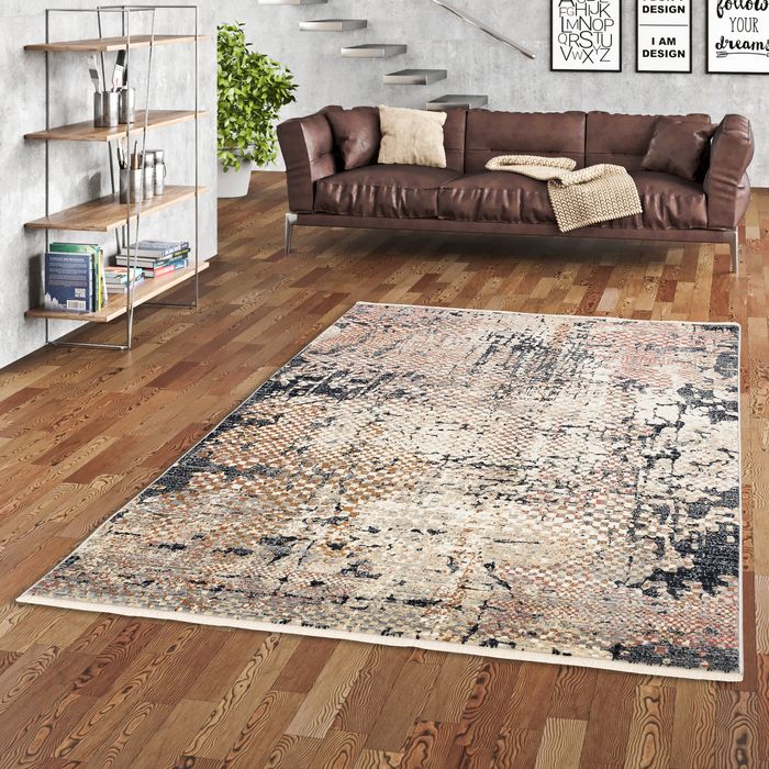 Designer Teppich Nia Vintage Blau Rosa Pixel Verlauf