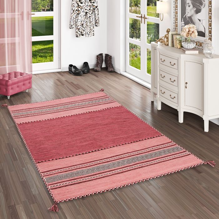 Navarro - Tapis kilim naturel - Rose