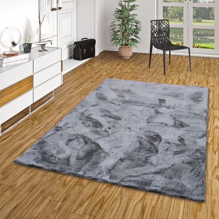 Plush - Tapis de luxe en fourrure synthétique super doux - Gris Moucheté