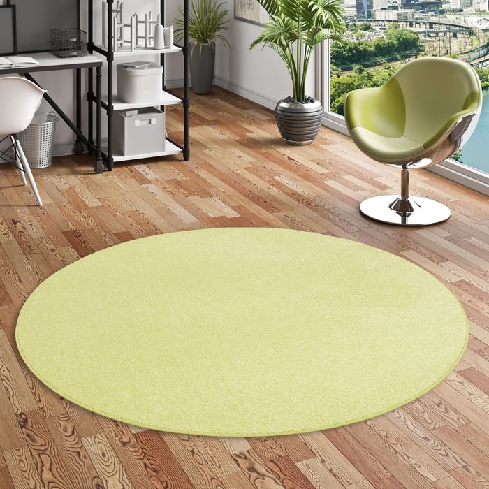 Hochflor Velours Teppich Luna Lindgrün Rund
