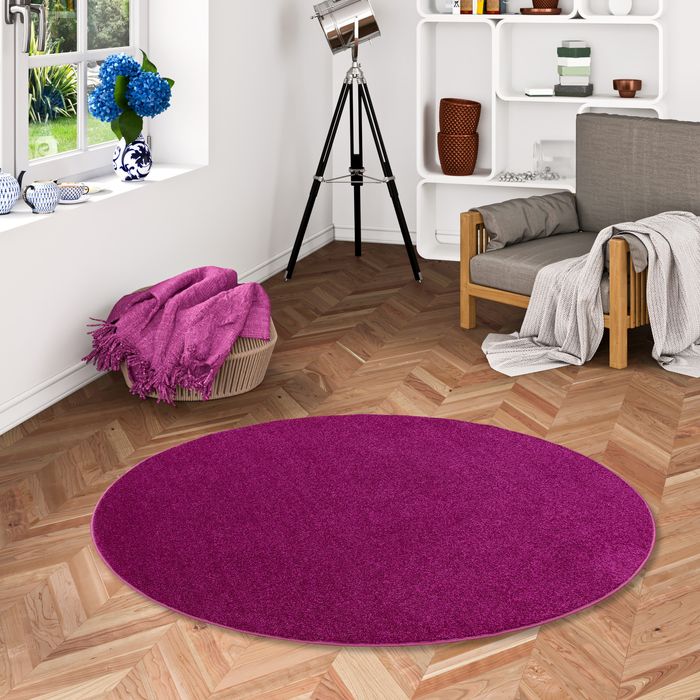 Hochflor Velours Teppich Luna Purple Rund