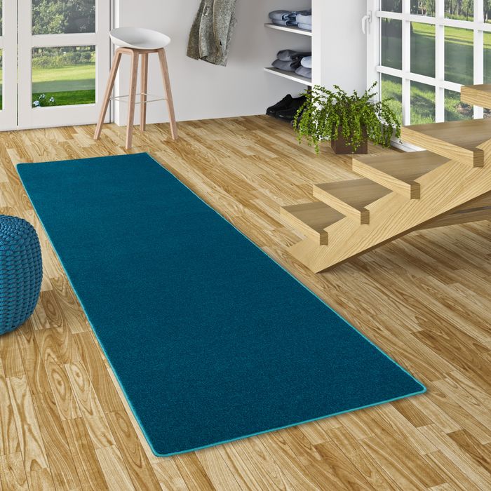 Luna - Tapis long couloir - Tapis en velours à poils longs - Pétrole