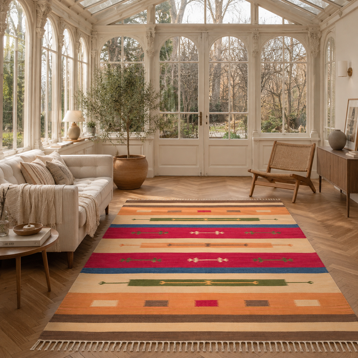 Baumwolle Natur Kelim Teppich Lina Bunt Modern