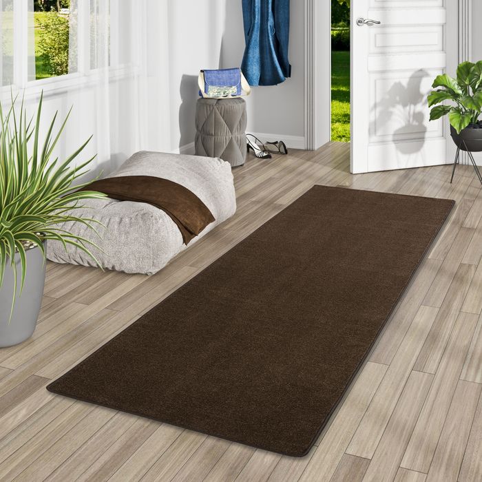 Hochflor Velours Läufer Teppich Triumph Dunkelbraun
