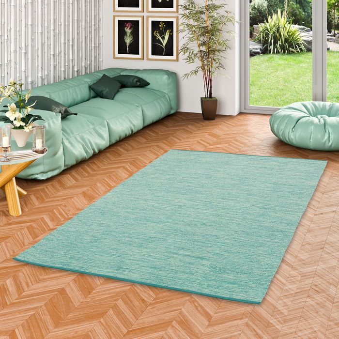 Kelim Easy - Tapis naturel en coton - Turquoise Moucheté