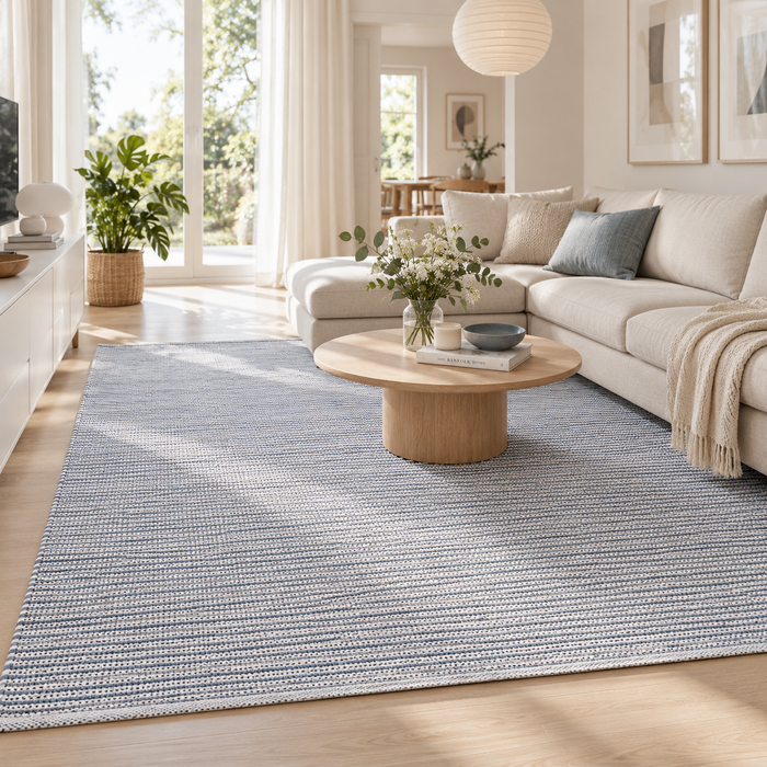 Teppich Sandy Baumwolle Blau Meliert Handgewebt