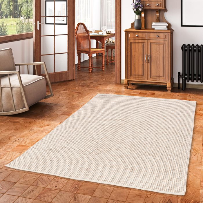 Kelim Sandy - Tapis naturel en coton - Beige Moderne