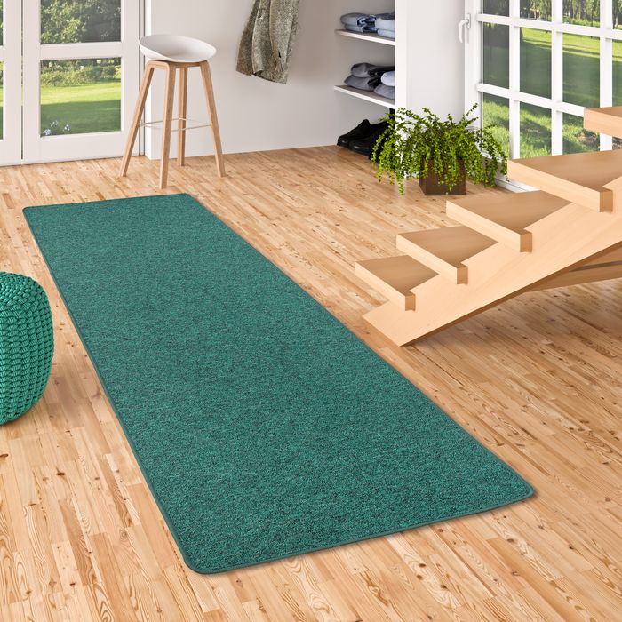 Tapis Coureur Strong Velours Bouclé Bleu Pétrole