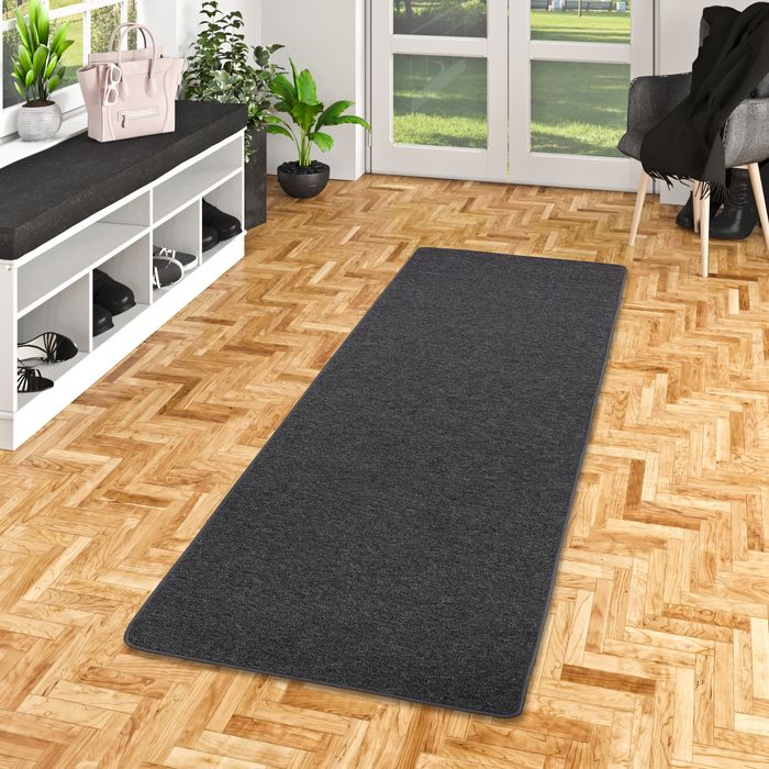 Tapis Coureur Strong Velours Bouclé Noir Gris
