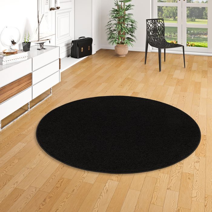 Teppich Hochflor Shaggy Cottage Schwarz Rund