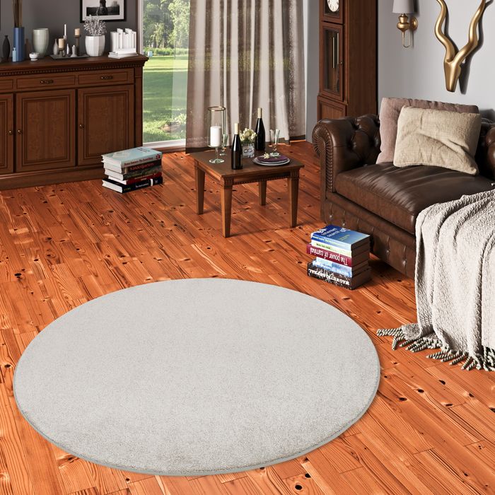 Hochflor Luxus Velours Teppich Touch Silber Rund