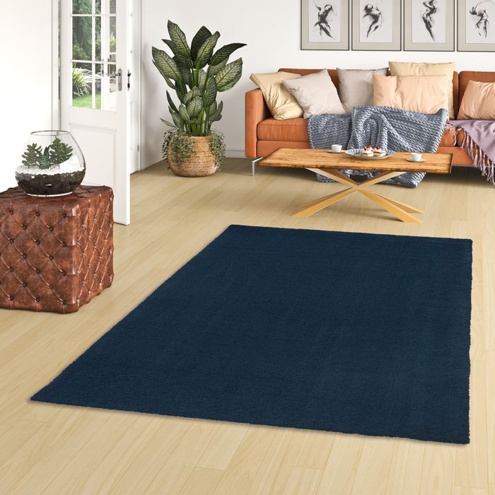 Luxus Hochflor Shaggy Teppich Velvet  Dunkelblau