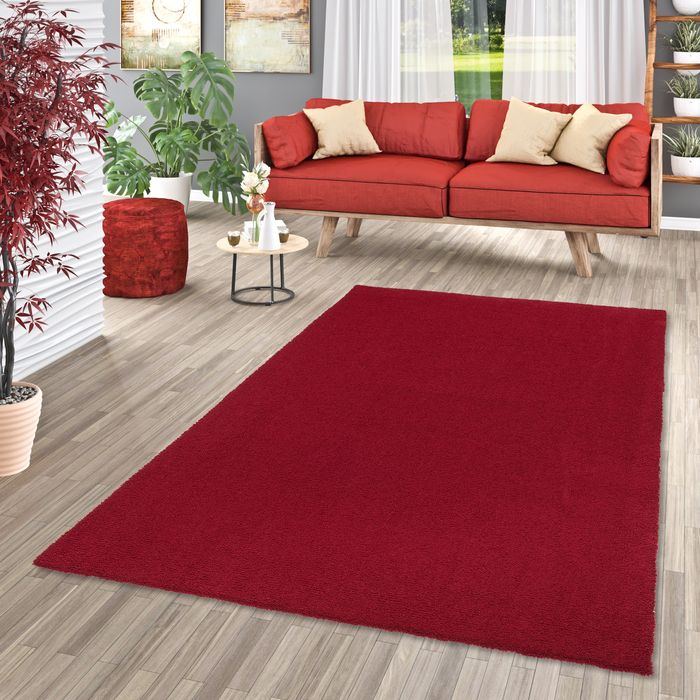 Luxus Hochflor Shaggy Teppich Velvet Weinrot