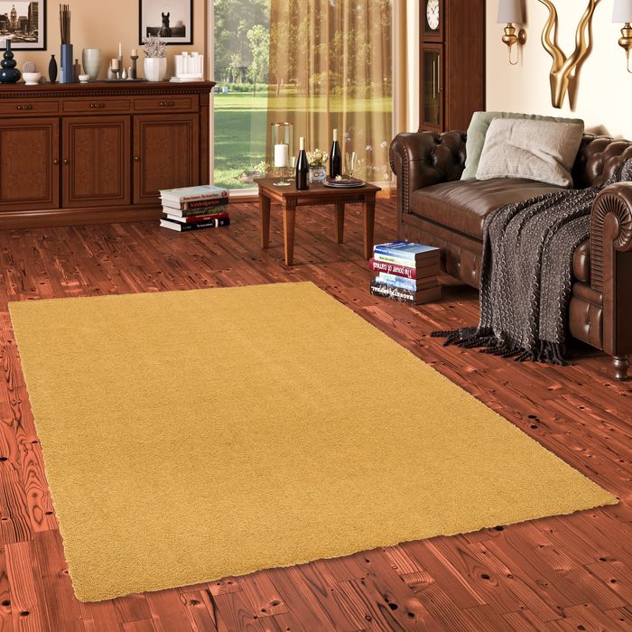 Luxus Hochflor Shaggy Teppich Velvet Curry