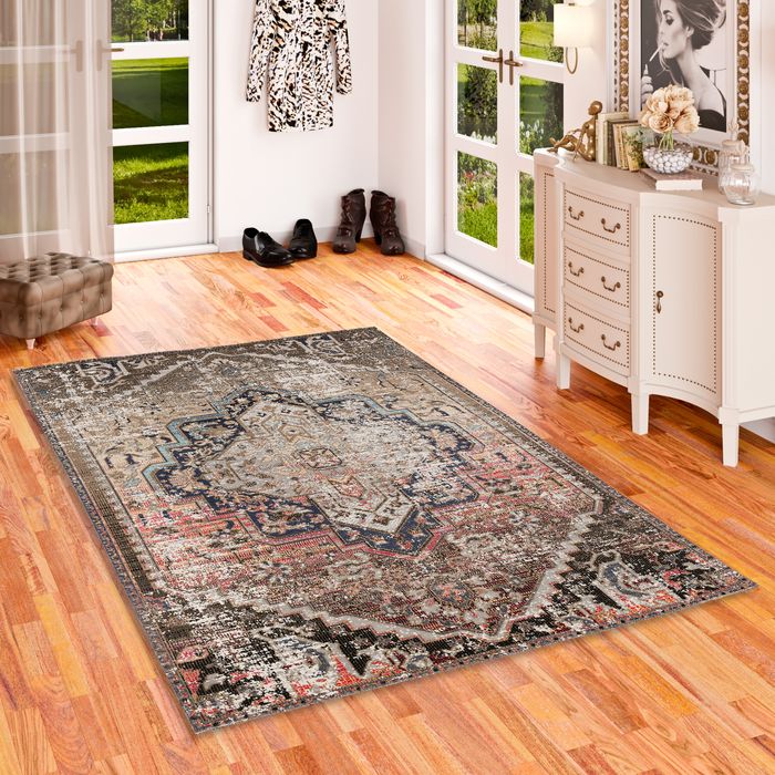 Designer Teppich Vintage Zoe Orient Modern Grau Braun